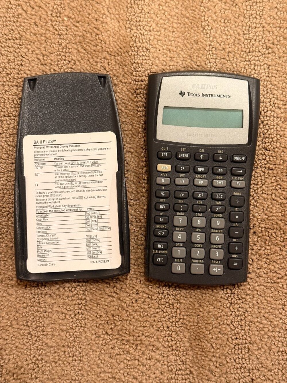 Texas Instruments BA II Plus Financial Calculator w/ Cover